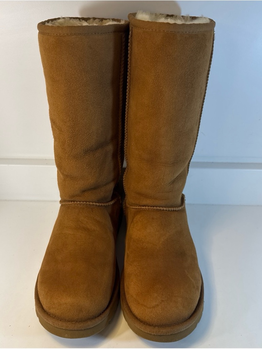 UGG Women’s Tall Suede Shearling-Lined Boots - Chestnut Brown - Size 7